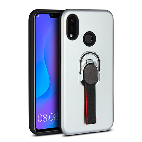 Custodia Silicone Ultra Sottile Morbida Cover con Magnetico Anello Supporto A02 per Huawei Nova 3e Bianco