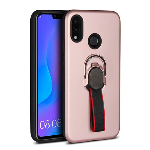 Custodia Silicone Ultra Sottile Morbida Cover con Magnetico Anello Supporto A02 per Huawei Nova 3e Oro Rosa