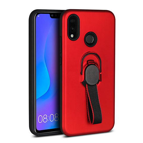 Custodia Silicone Ultra Sottile Morbida Cover con Magnetico Anello Supporto A02 per Huawei Nova 3e Rosso