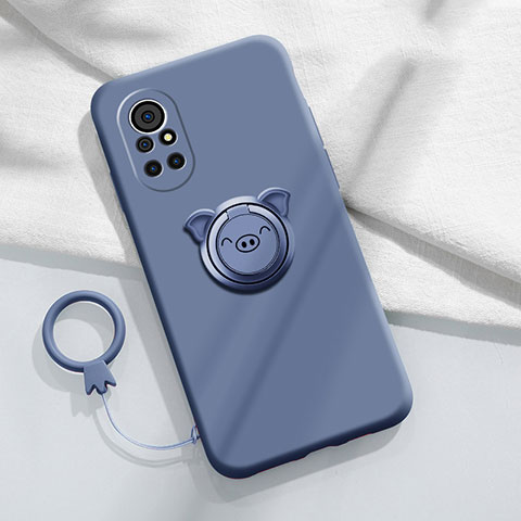 Custodia Silicone Ultra Sottile Morbida Cover con Magnetico Anello Supporto A02 per Huawei Nova 8 5G Grigio Lavanda