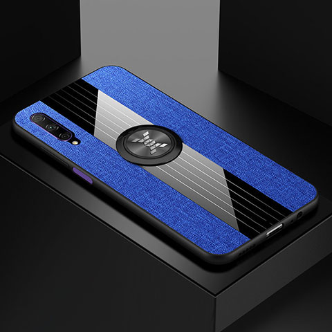 Custodia Silicone Ultra Sottile Morbida Cover con Magnetico Anello Supporto A02 per Huawei P Smart Pro (2019) Blu