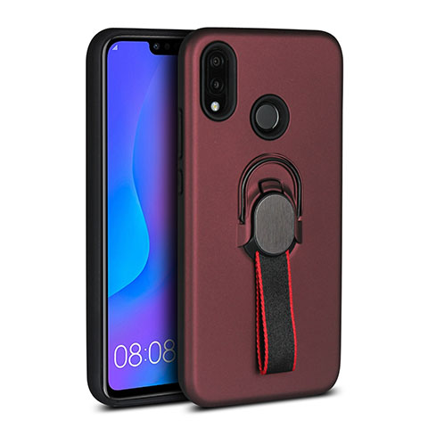 Custodia Silicone Ultra Sottile Morbida Cover con Magnetico Anello Supporto A02 per Huawei P20 Lite Marrone