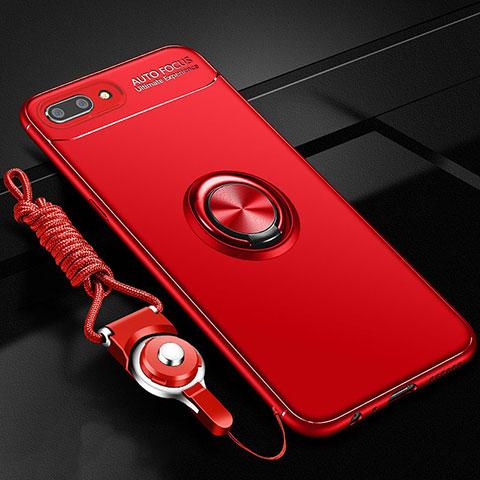 Custodia Silicone Ultra Sottile Morbida Cover con Magnetico Anello Supporto A02 per Oppo A12e Rosso