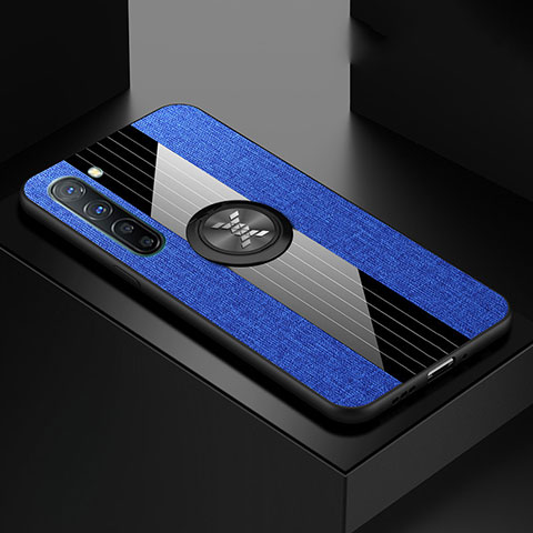 Custodia Silicone Ultra Sottile Morbida Cover con Magnetico Anello Supporto A02 per Oppo Find X2 Lite Blu