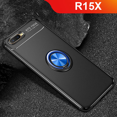 Custodia Silicone Ultra Sottile Morbida Cover con Magnetico Anello Supporto A02 per Oppo R15X Blu e Nero