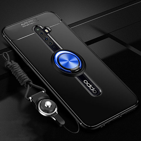 Custodia Silicone Ultra Sottile Morbida Cover con Magnetico Anello Supporto A02 per Oppo Reno2 Z Blu e Nero