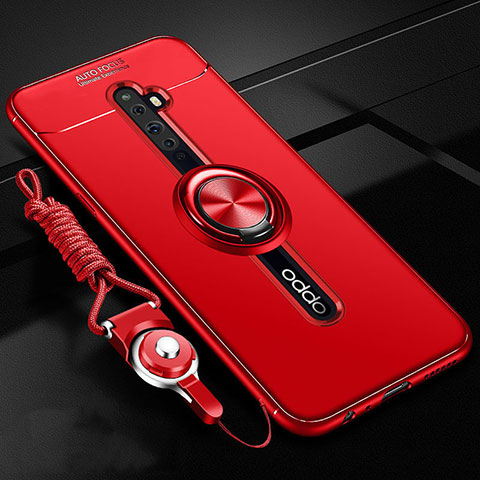 Custodia Silicone Ultra Sottile Morbida Cover con Magnetico Anello Supporto A02 per Oppo Reno2 Z Rosso