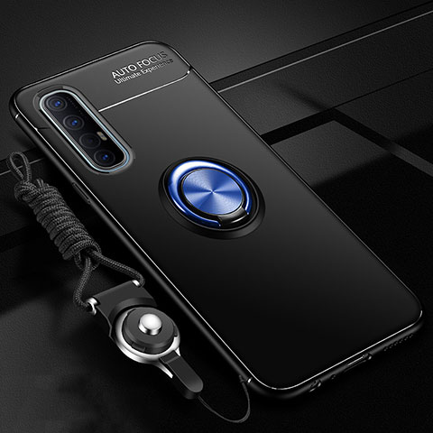 Custodia Silicone Ultra Sottile Morbida Cover con Magnetico Anello Supporto A02 per Oppo Reno3 Pro Blu e Nero