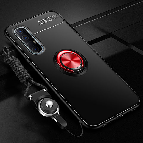 Custodia Silicone Ultra Sottile Morbida Cover con Magnetico Anello Supporto A02 per Oppo Reno3 Pro Rosso e Nero