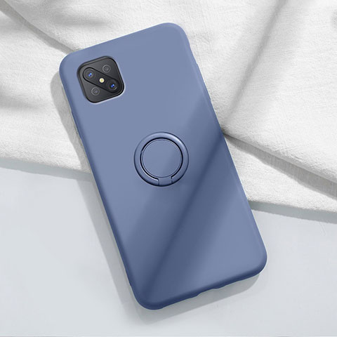 Custodia Silicone Ultra Sottile Morbida Cover con Magnetico Anello Supporto A02 per Oppo Reno4 Z 5G Blu