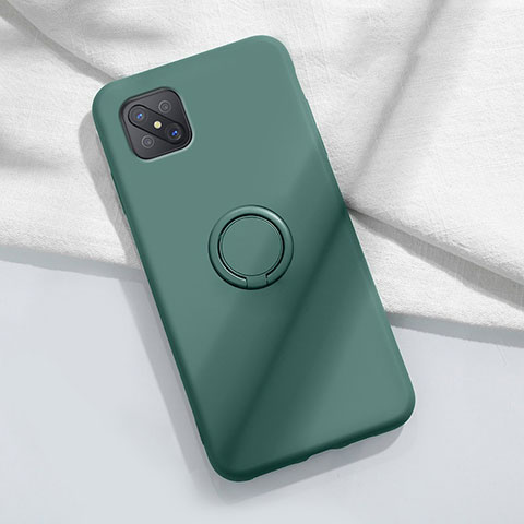 Custodia Silicone Ultra Sottile Morbida Cover con Magnetico Anello Supporto A02 per Oppo Reno4 Z 5G Verde