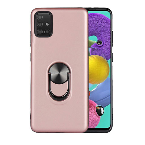 Custodia Silicone Ultra Sottile Morbida Cover con Magnetico Anello Supporto A02 per Samsung Galaxy A71 5G Oro Rosa