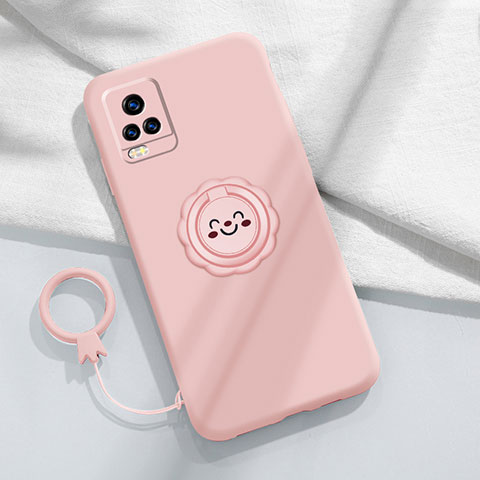 Custodia Silicone Ultra Sottile Morbida Cover con Magnetico Anello Supporto A02 per Vivo V20 Pro 5G Rosa