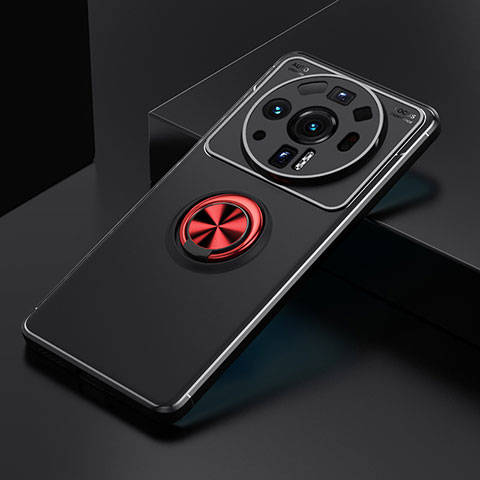 Custodia Silicone Ultra Sottile Morbida Cover con Magnetico Anello Supporto A02 per Xiaomi Mi 12S Ultra 5G Rosso e Nero