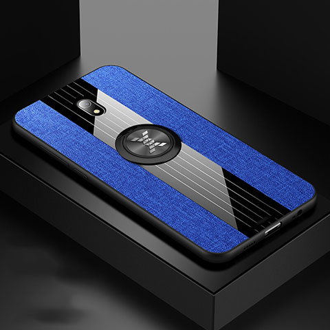 Custodia Silicone Ultra Sottile Morbida Cover con Magnetico Anello Supporto A02 per Xiaomi Redmi 8A Blu