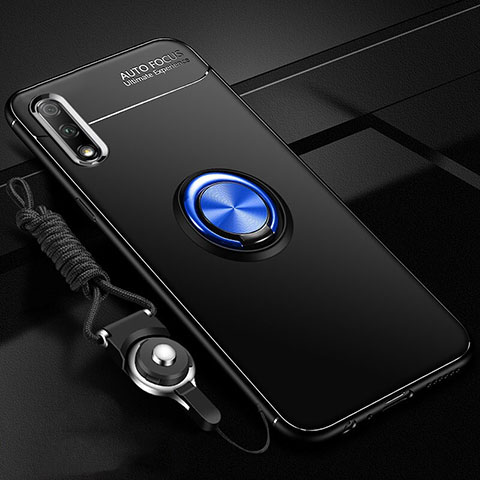 Custodia Silicone Ultra Sottile Morbida Cover con Magnetico Anello Supporto A03 per Huawei Honor 9X Blu e Nero