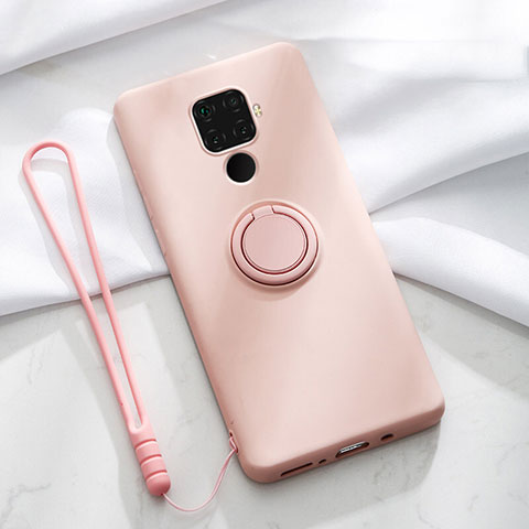 Custodia Silicone Ultra Sottile Morbida Cover con Magnetico Anello Supporto A03 per Huawei Nova 5z Rosa