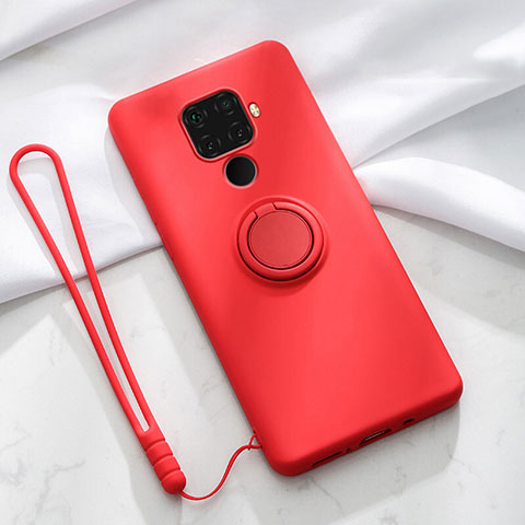 Custodia Silicone Ultra Sottile Morbida Cover con Magnetico Anello Supporto A03 per Huawei Nova 5z Rosso