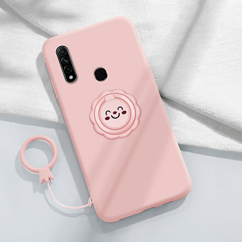 Custodia Silicone Ultra Sottile Morbida Cover con Magnetico Anello Supporto A03 per Oppo A31 Rosa