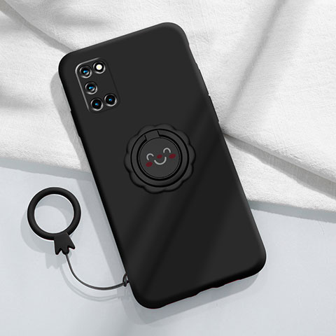 Custodia Silicone Ultra Sottile Morbida Cover con Magnetico Anello Supporto A03 per Oppo A72 Nero