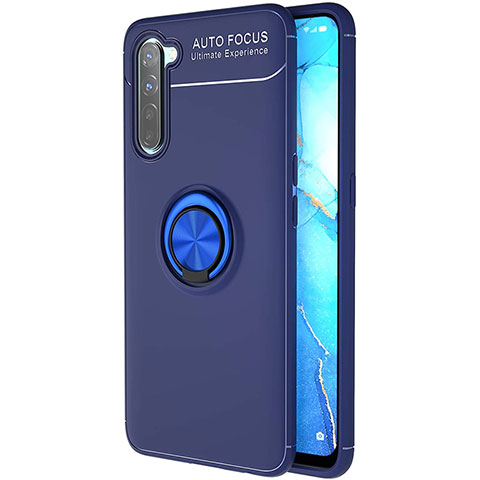 Custodia Silicone Ultra Sottile Morbida Cover con Magnetico Anello Supporto A03 per Oppo F15 Blu