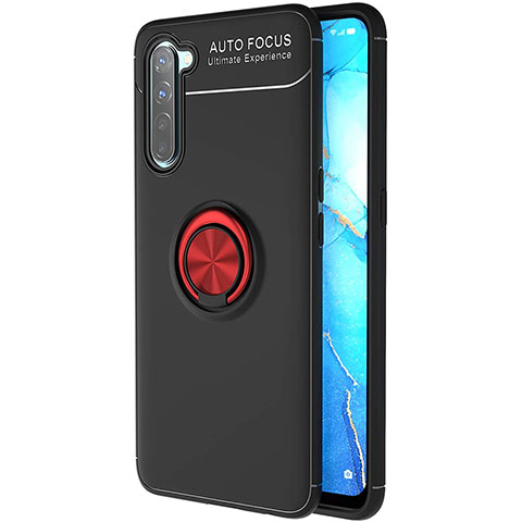 Custodia Silicone Ultra Sottile Morbida Cover con Magnetico Anello Supporto A03 per Oppo F15 Rosso e Nero