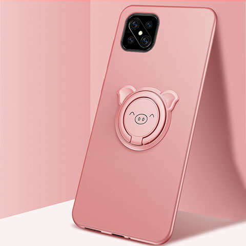 Custodia Silicone Ultra Sottile Morbida Cover con Magnetico Anello Supporto A03 per Oppo Reno4 Z 5G Oro Rosa