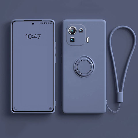 Custodia Silicone Ultra Sottile Morbida Cover con Magnetico Anello Supporto A04 per Xiaomi Mi 11 Pro 5G Grigio Lavanda