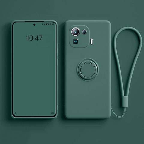 Custodia Silicone Ultra Sottile Morbida Cover con Magnetico Anello Supporto A04 per Xiaomi Mi 11 Pro 5G Verde