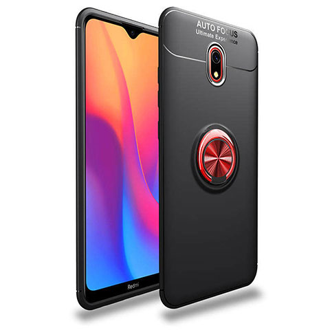 Custodia Silicone Ultra Sottile Morbida Cover con Magnetico Anello Supporto A04 per Xiaomi Redmi 8A Rosso e Nero