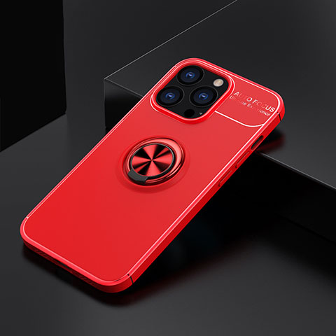 Custodia Silicone Ultra Sottile Morbida Cover con Magnetico Anello Supporto A05 per Apple iPhone 14 Pro Max Rosso