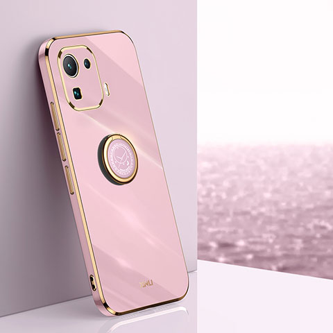 Custodia Silicone Ultra Sottile Morbida Cover con Magnetico Anello Supporto A05 per Xiaomi Mi 11 Pro 5G Rosa