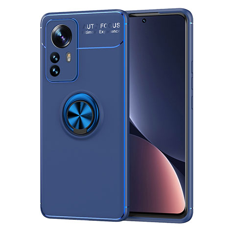 Custodia Silicone Ultra Sottile Morbida Cover con Magnetico Anello Supporto A05 per Xiaomi Mi 12 5G Blu