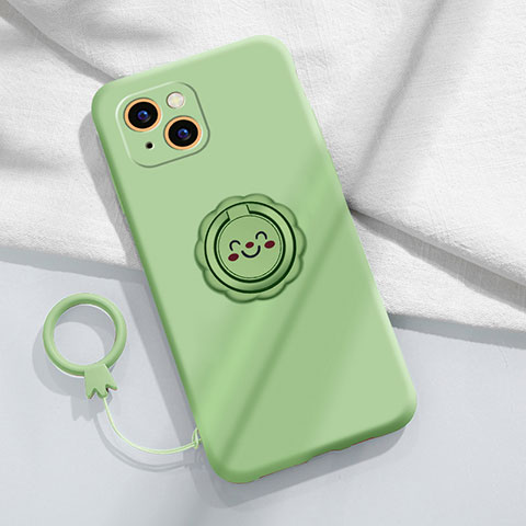 Custodia Silicone Ultra Sottile Morbida Cover con Magnetico Anello Supporto A06 per Apple iPhone 13 Mini Verde