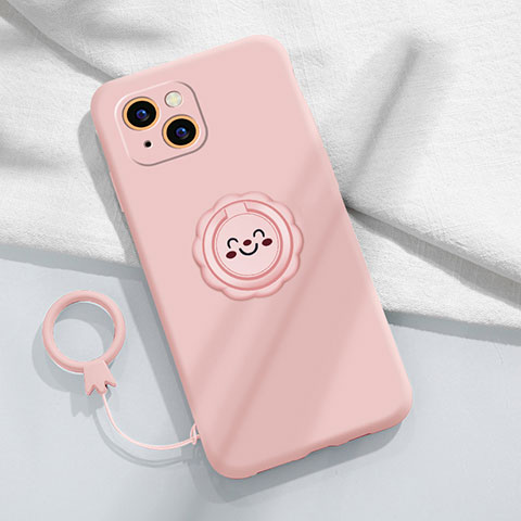 Custodia Silicone Ultra Sottile Morbida Cover con Magnetico Anello Supporto A06 per Apple iPhone 13 Rosa