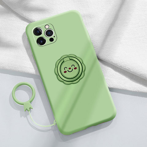 Custodia Silicone Ultra Sottile Morbida Cover con Magnetico Anello Supporto A06 per Apple iPhone 14 Pro Verde