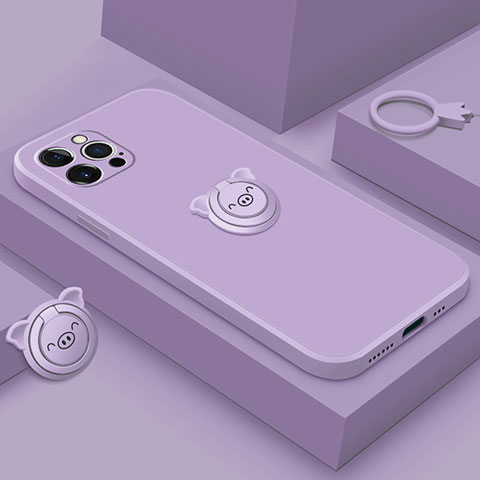 Custodia Silicone Ultra Sottile Morbida Cover con Magnetico Anello Supporto A07 per Apple iPhone 13 Pro Max Viola