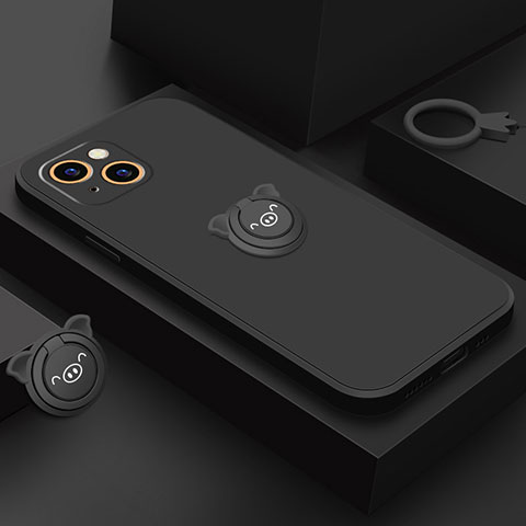 Custodia Silicone Ultra Sottile Morbida Cover con Magnetico Anello Supporto A07 per Apple iPhone 14 Plus Nero