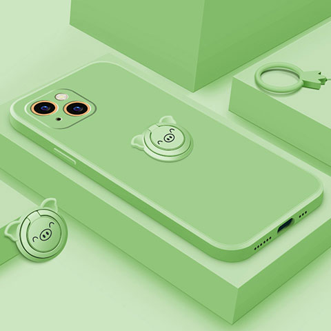 Custodia Silicone Ultra Sottile Morbida Cover con Magnetico Anello Supporto A07 per Apple iPhone 14 Plus Verde