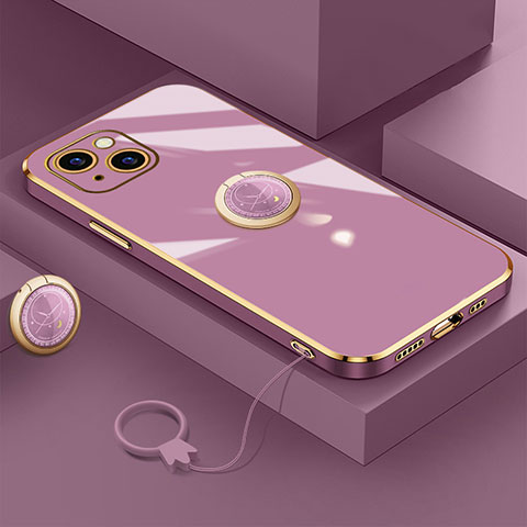 Custodia Silicone Ultra Sottile Morbida Cover con Magnetico Anello Supporto A08 per Apple iPhone 13 Viola