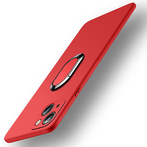 Custodia Silicone Ultra Sottile Morbida Cover con Magnetico Anello Supporto A09 per Apple iPhone 13 Rosso