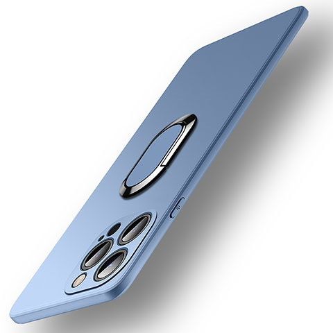 Custodia Silicone Ultra Sottile Morbida Cover con Magnetico Anello Supporto A09 per Apple iPhone 15 Pro Max Cielo Blu