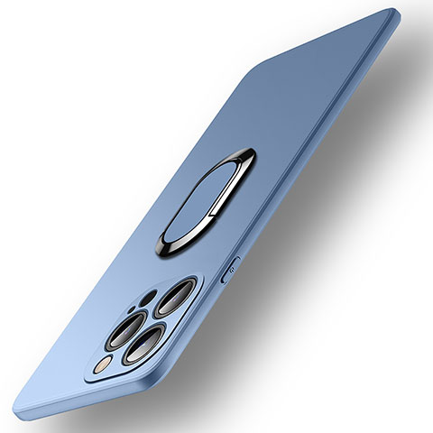 Custodia Silicone Ultra Sottile Morbida Cover con Magnetico Anello Supporto A09 per Apple iPhone 16 Pro Cielo Blu