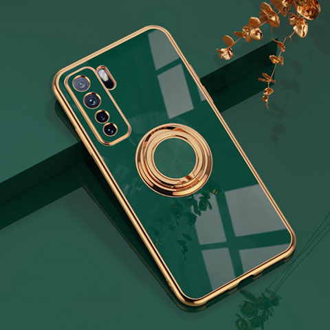 Custodia Silicone Ultra Sottile Morbida Cover con Magnetico Anello Supporto AN1 per Huawei Nova 7 SE 5G Verde