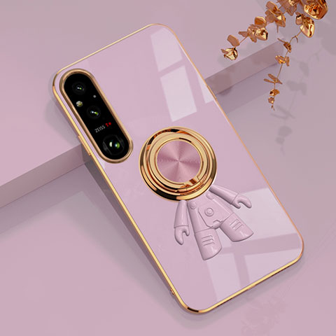 Custodia Silicone Ultra Sottile Morbida Cover con Magnetico Anello Supporto AN1 per Sony Xperia 1 V Lavanda