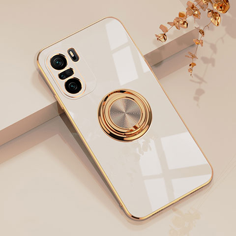 Custodia Silicone Ultra Sottile Morbida Cover con Magnetico Anello Supporto AN1 per Xiaomi Mi 11X Pro 5G Bianco