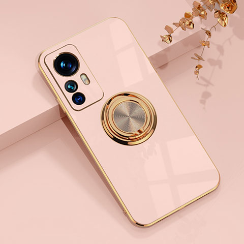 Custodia Silicone Ultra Sottile Morbida Cover con Magnetico Anello Supporto AN1 per Xiaomi Mi 12T 5G Oro Rosa