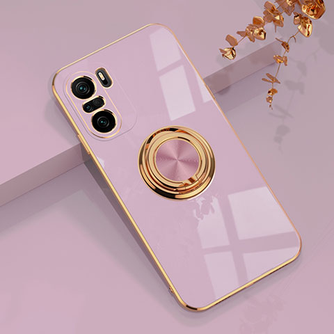 Custodia Silicone Ultra Sottile Morbida Cover con Magnetico Anello Supporto AN1 per Xiaomi Redmi K40 Pro+ Plus 5G Lavanda