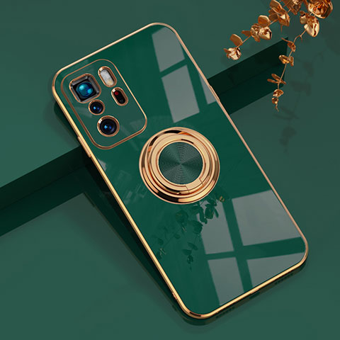 Custodia Silicone Ultra Sottile Morbida Cover con Magnetico Anello Supporto AN1 per Xiaomi Redmi Note 10 Pro 5G Verde