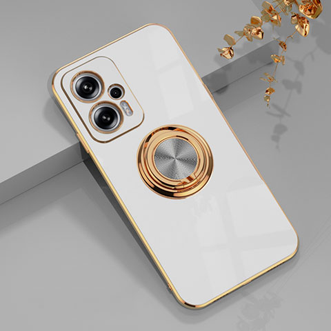 Custodia Silicone Ultra Sottile Morbida Cover con Magnetico Anello Supporto AN1 per Xiaomi Redmi Note 11T Pro 5G Bianco